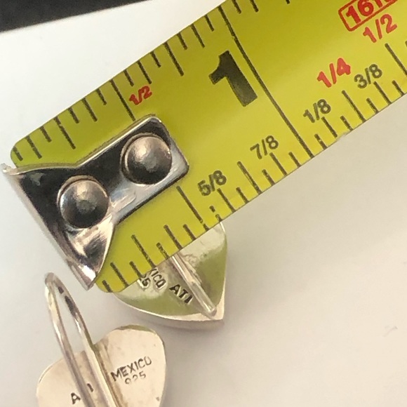 TAXCO Sterling Silver Red Jasper Heart Cabochon Drop Dangle Earrings - Picture 6 of 16